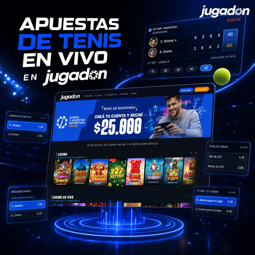 Apuestas de tenis en vivo en Jugadon con odds actualizadas punto a punto y marcadores por set y game