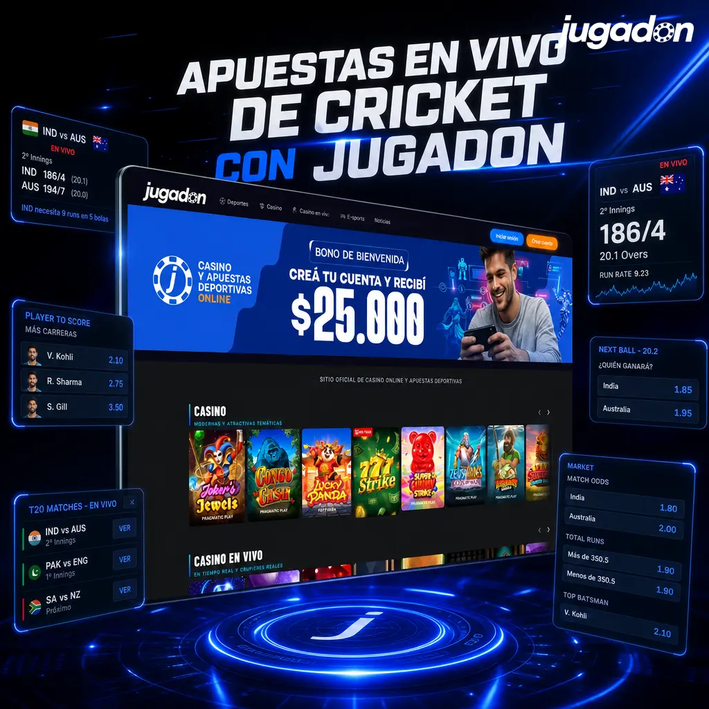Apuestas en vivo de cricket en Jugadon con cuotas actualizadas en tiempo real, cash out y estadísticas del partido