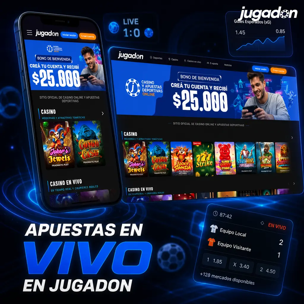 Apuestas en vivo en Jugadon con cuotas dinámicas en fútbol, básquet, tenis, esports, rugby y boxeo en Argentina