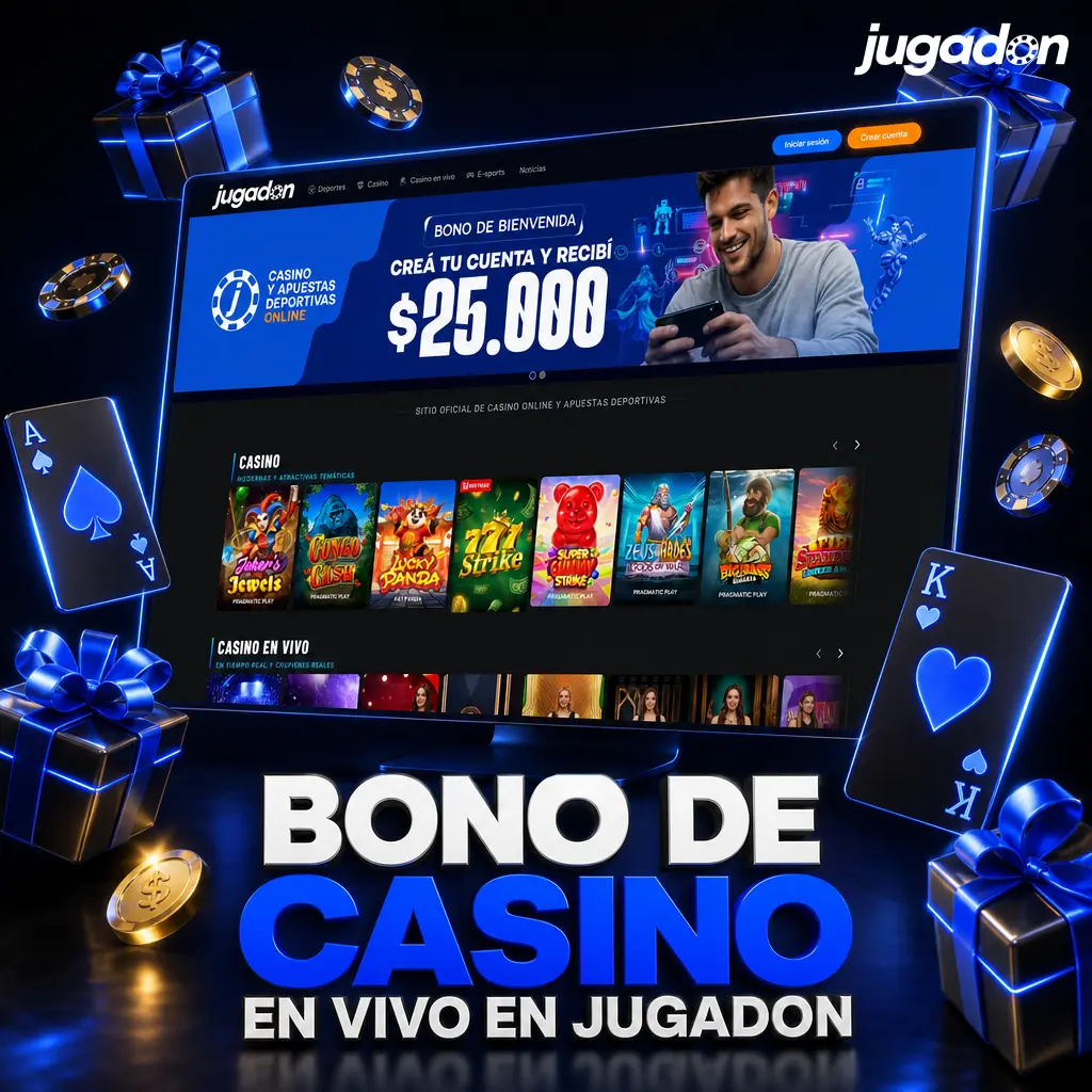 Bono de bienvenida 100% hasta AR$ 500.000 en casino en vivo de Jugadon para nuevos usuarios