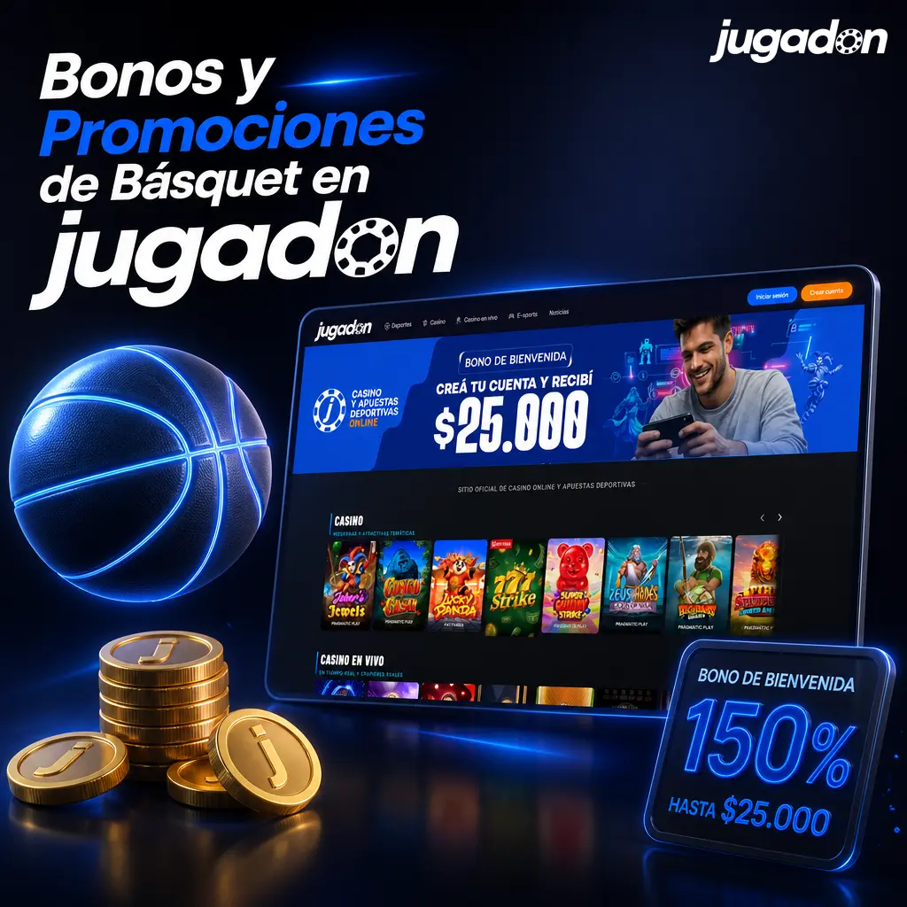 Bonos y promociones de básquet en Jugadon: bienvenida 100% hasta AR$500.000 para NBA y FIBA