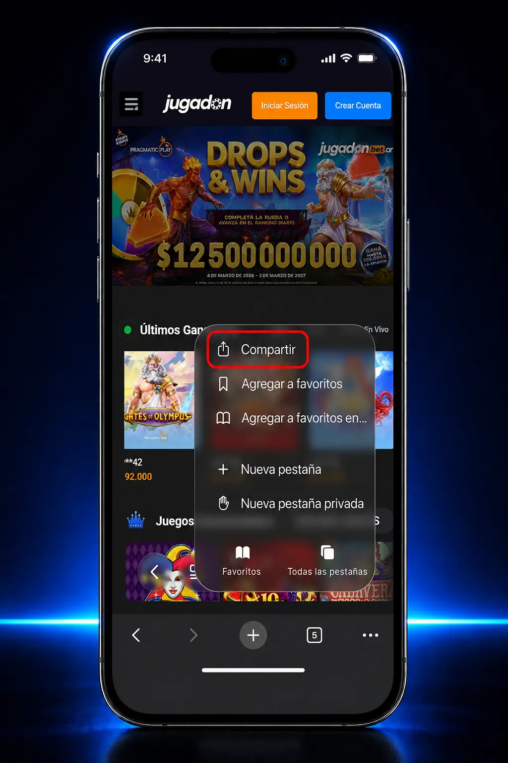 Pasos para descargar e instalar la app Jugadon en iPhone o iPad desde Safari como PWA