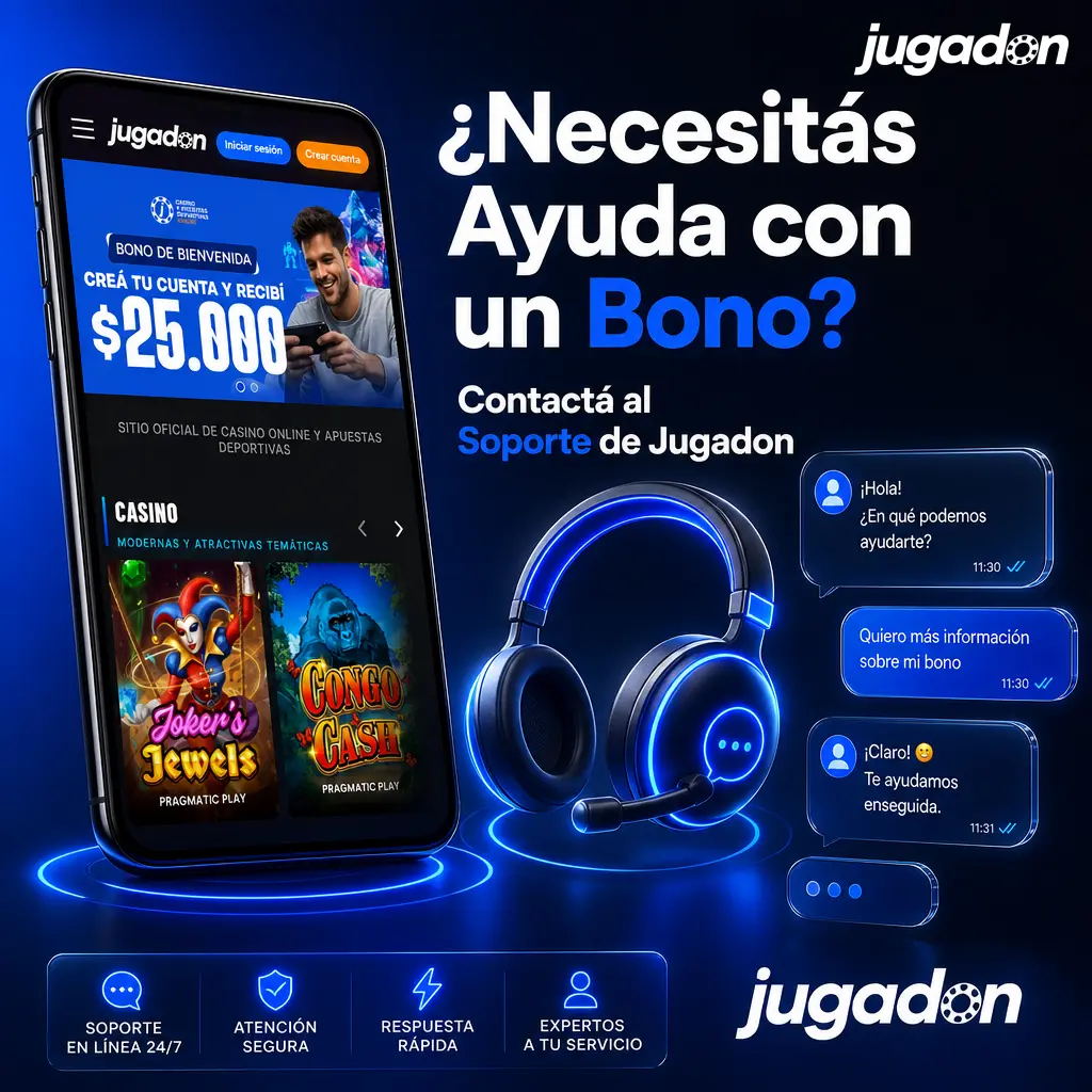 Agente de soporte de Jugadon disponible 24/7 para ayudar con bonos, códigos promocionales y requisitos de apuesta