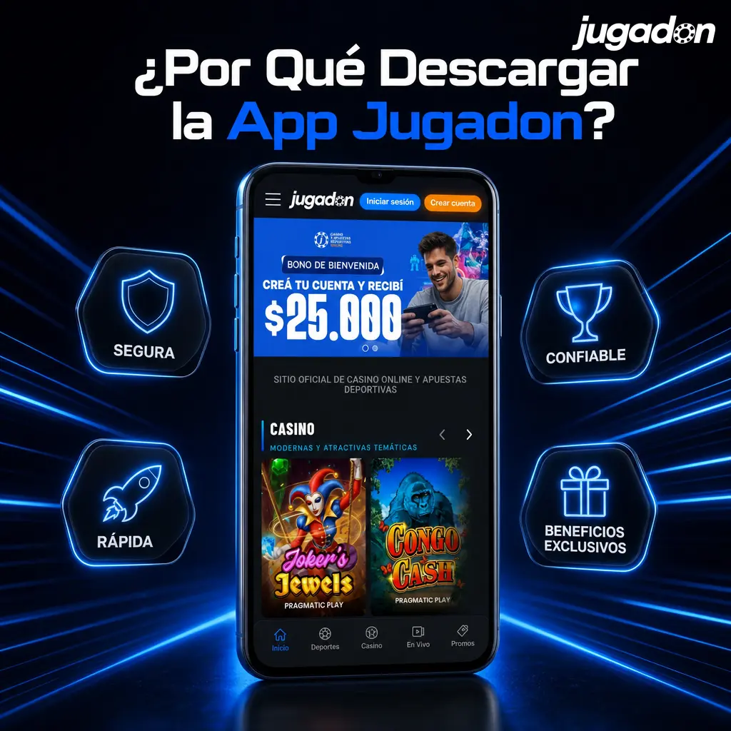 App Jugadon con acceso a apuestas en vivo, casino, depósitos con Mercado Pago y bono de bienvenida para Argentina